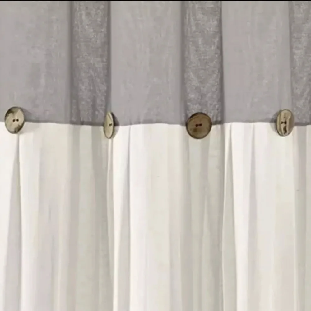 Lush Decor Linen Button Shower Curtain Gray White 72x72 Cotton Blend Pleated
